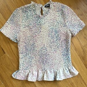 Express Pastel Smocked Short Sleeve Shirt Ruffle Bottom Women S Blouse